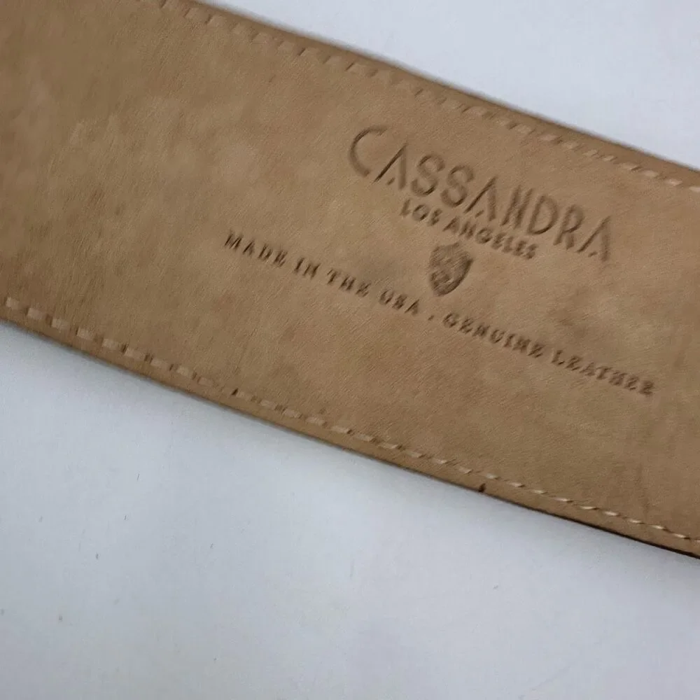 NWT Cassandra Los Angeles Women's Leather Spiked Studded Beluga Belt Brown Small